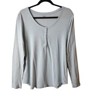 A new Approach Sparkle Ribbed Henley Long Sleeve Top Silver Light Blue Size Xl